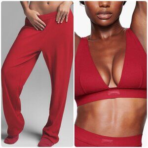 Skims Cranberry Set Pants Top Cotton Plunge Rib Size S m